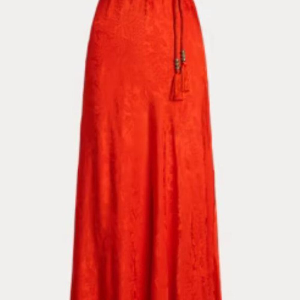 Belted Floral Jacquard Halter Gown - Picture 2 of 9